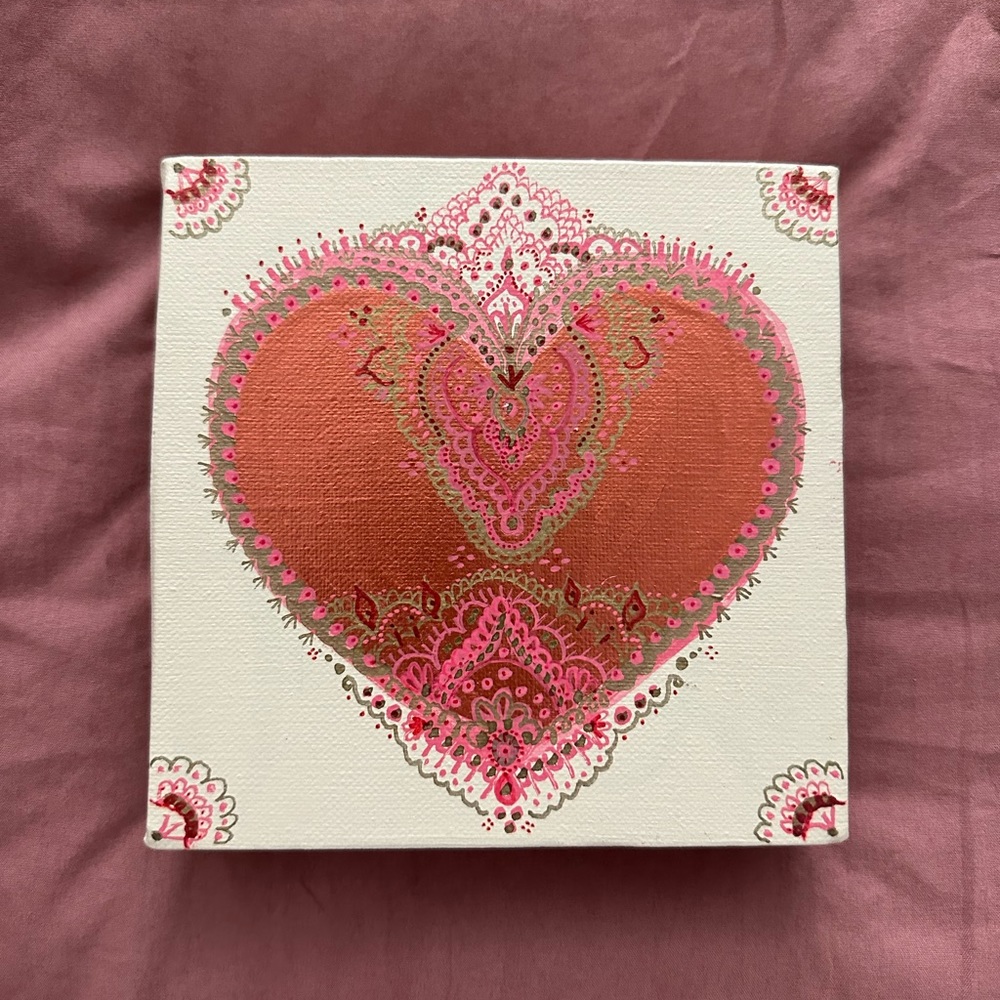 Hand painted 6”x6” Canvas Heart Painting